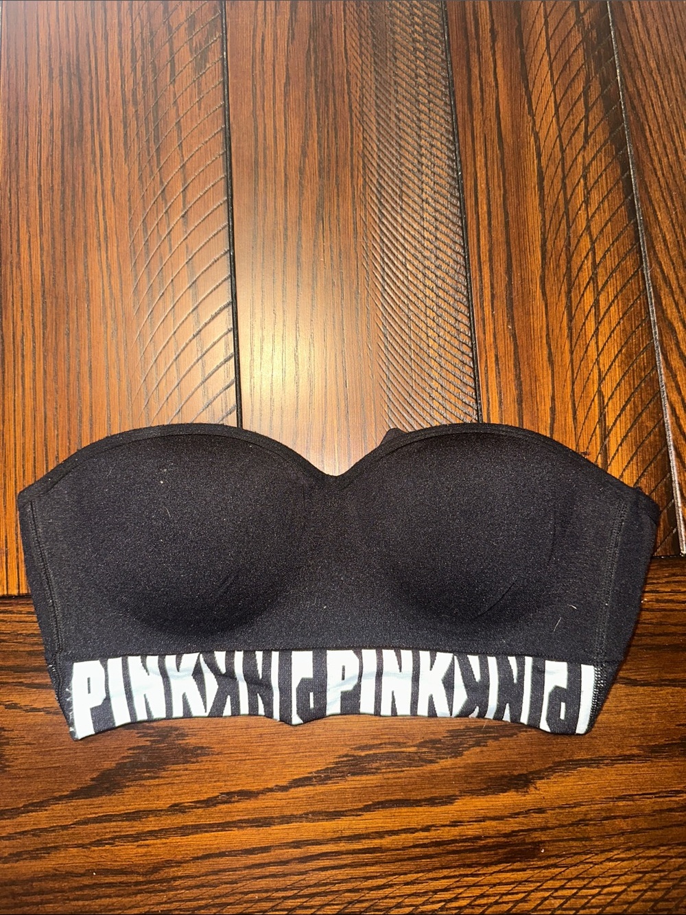 PINK Victoria's Secret Black Strapless Bandeau with White Logo Band